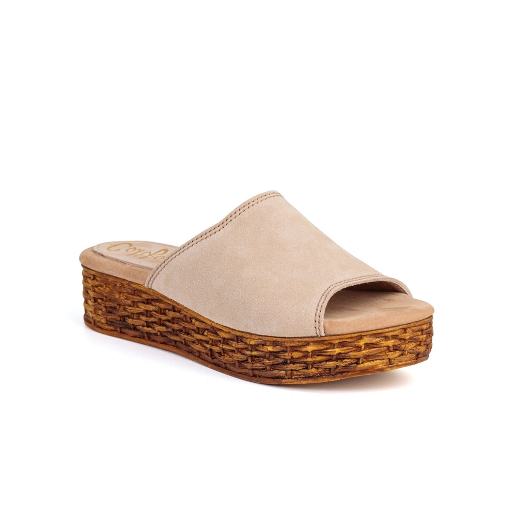 Californians Margot boho sand suede rattan platform flatform slide sandal